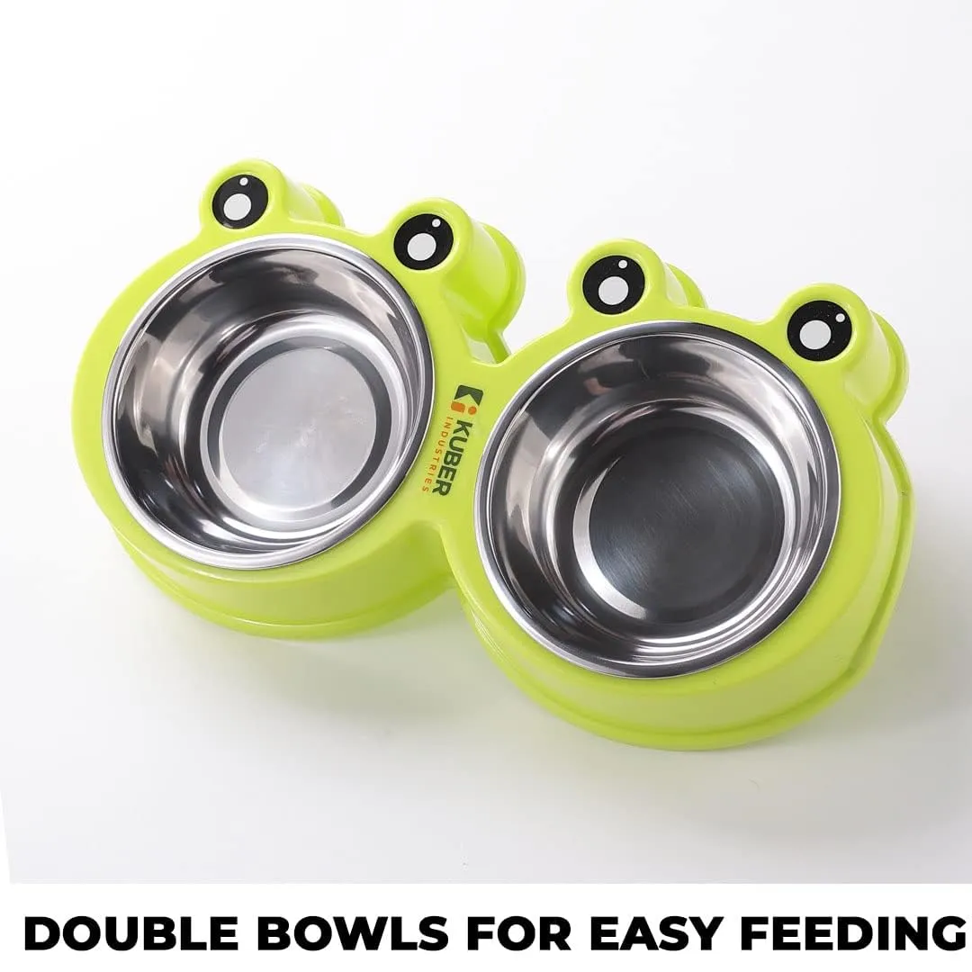 Kuber Industries Dog Food Bowl|Stainless Steel,PVC Material Dog Bowls|Non Slip,Durable,Sturdy,Non Toxic|Perfect Dog Accessories for Indoor & Outdoor Use|A1009G|Pack of 6|Green