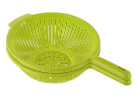 Kuber Industries Plastic Strainer Colander with Long Handle Use for Pasta, Noodles, Spaghetti, Vegetables and More (Green)-Pack of 2-KUBMART15129