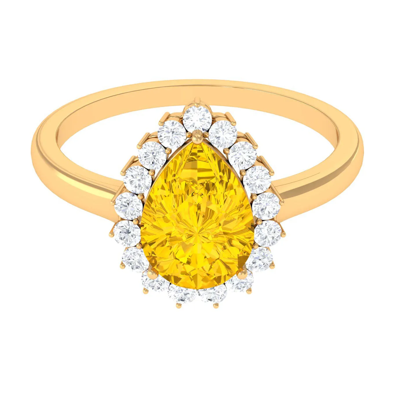 Lab-Created Yellow Sapphire Engagement Ring with Diamond Halo