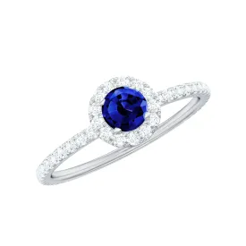 Lab Grown Blue Sapphire and Diamond Minimal Engagement Ring