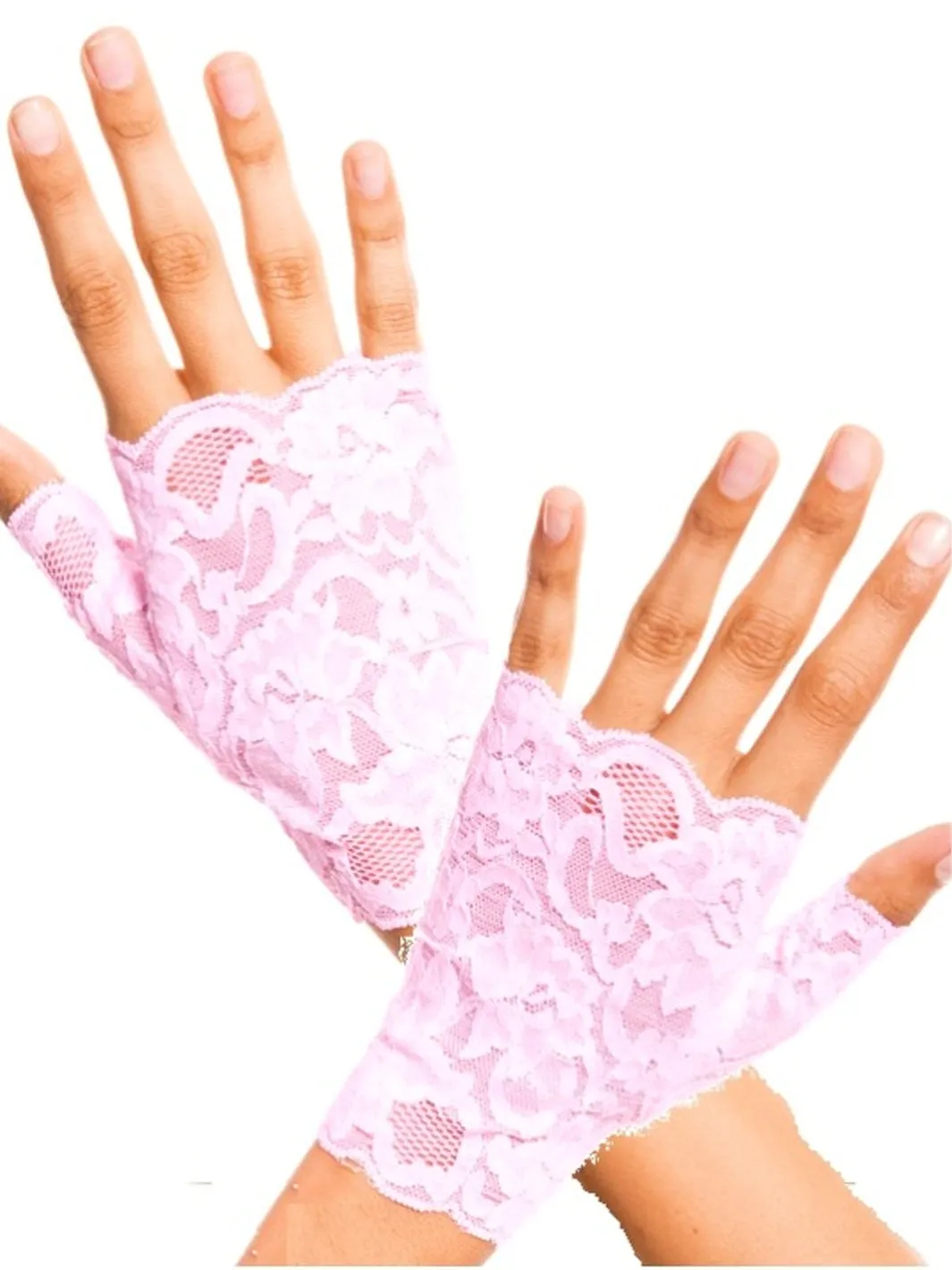 LACE FINGERLESS GLOVES - BABY PINK