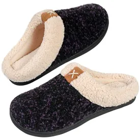 Ladies' Comfort Memory Foam Slippers Wool-Like Plush Fleece Lined House Shoes