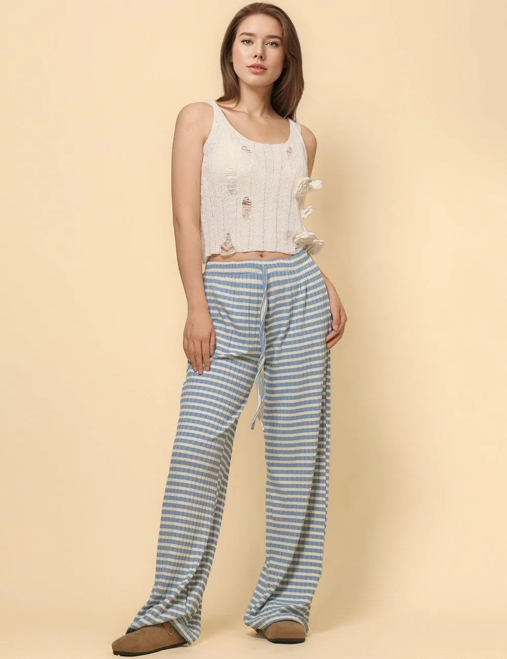 Ladies Striped Color Block Casual Pants SKP4785