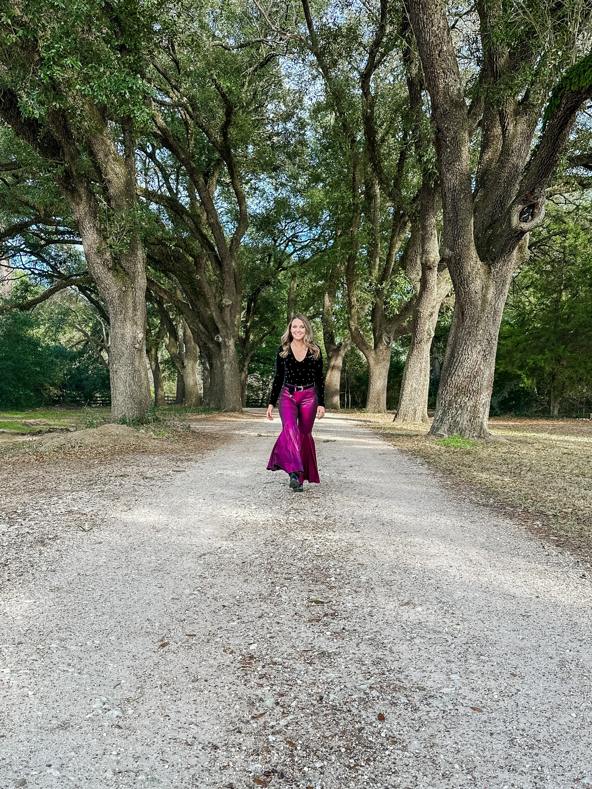 Lainey magenta faux leather bell bottoms