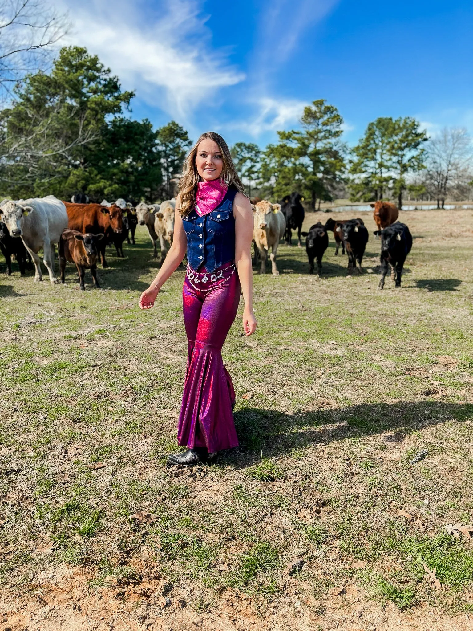 Lainey magenta faux leather bell bottoms