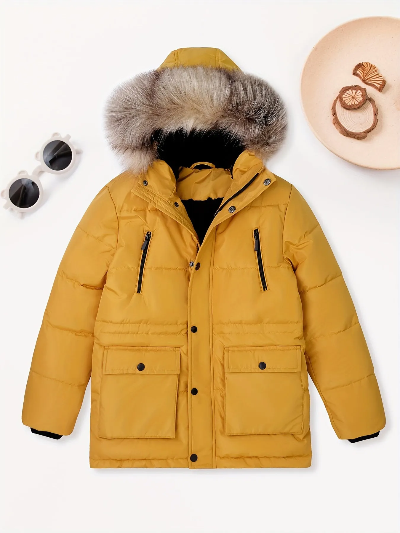 Lamb Wool Thickened Large Boy's Hooded Padded Jacket - Waterproof and Windproof Snow Suits for Winter - Premium Quality, Warm and Cozy for Outdoor Activities