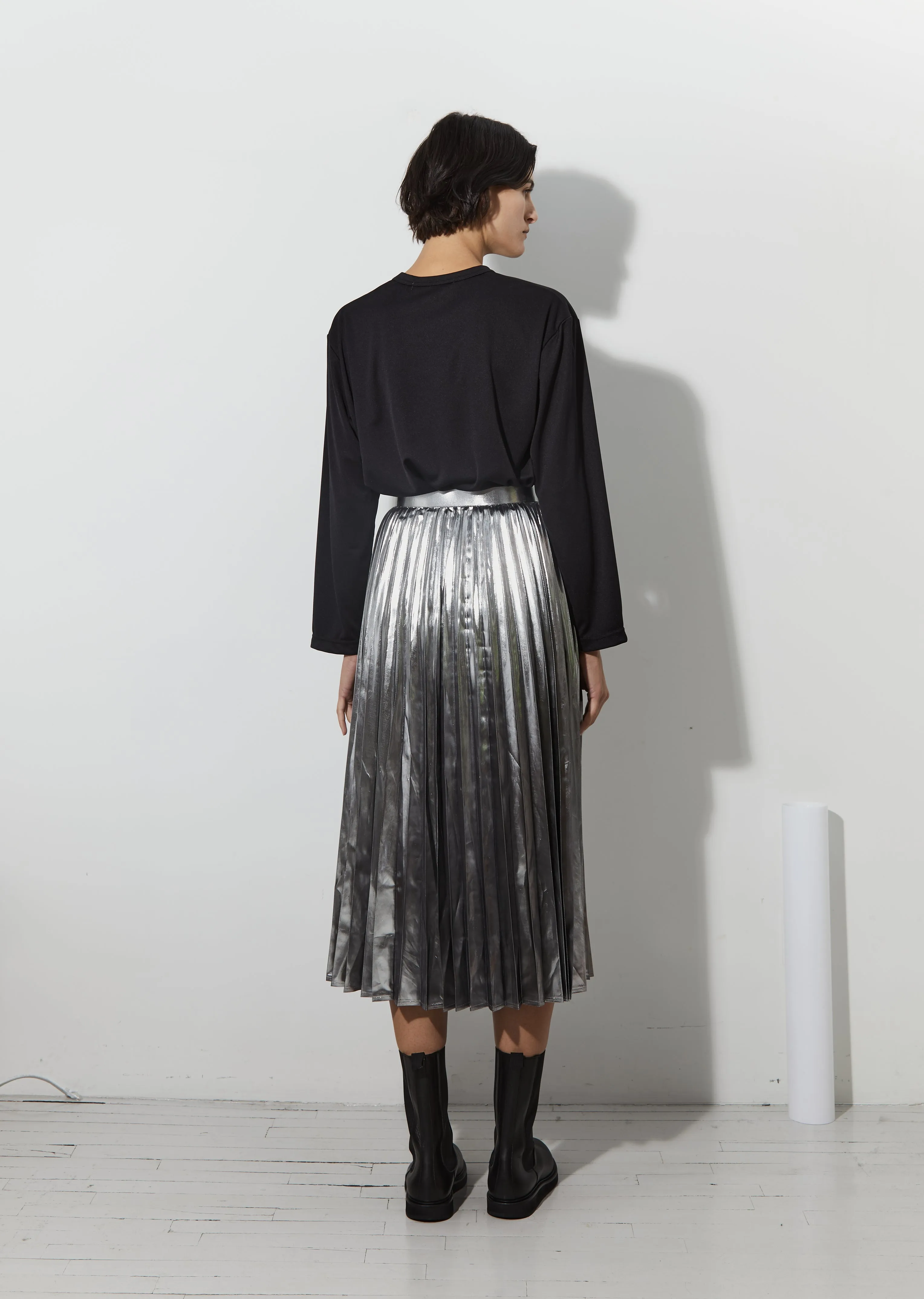 Lame Taffeta Long Pleated Skirt