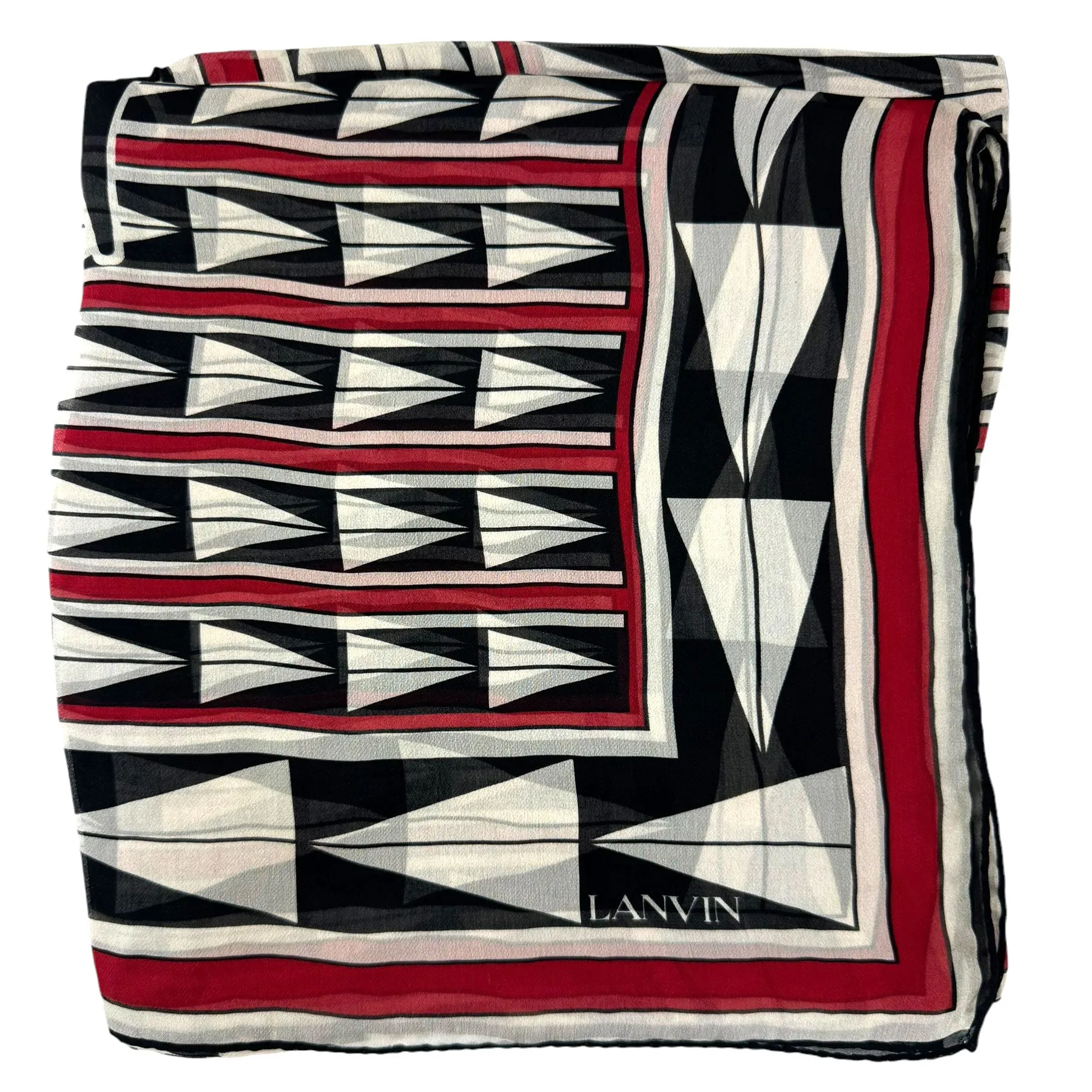 Lanvin Scarf Black White Red Design - Chiffon Silk Shawl