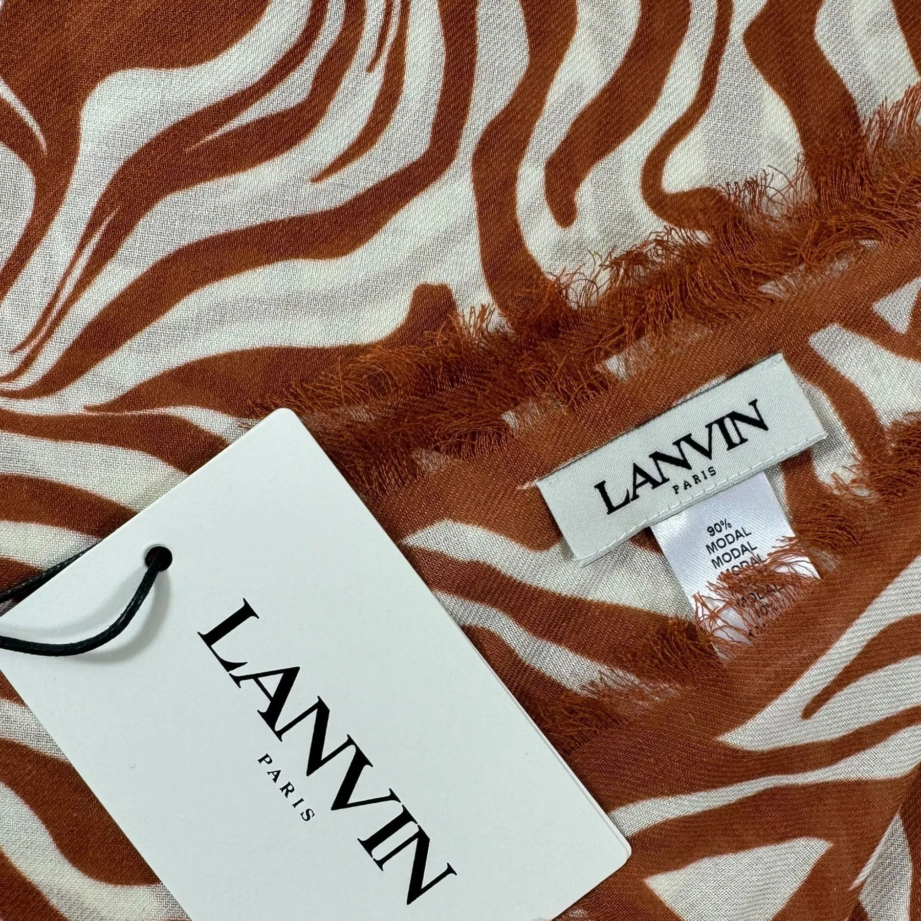 Lanvin Scarf Brown White Flowers Design - Extra Large 55 Inch Square Wrap BLACK FRIDAY SALE