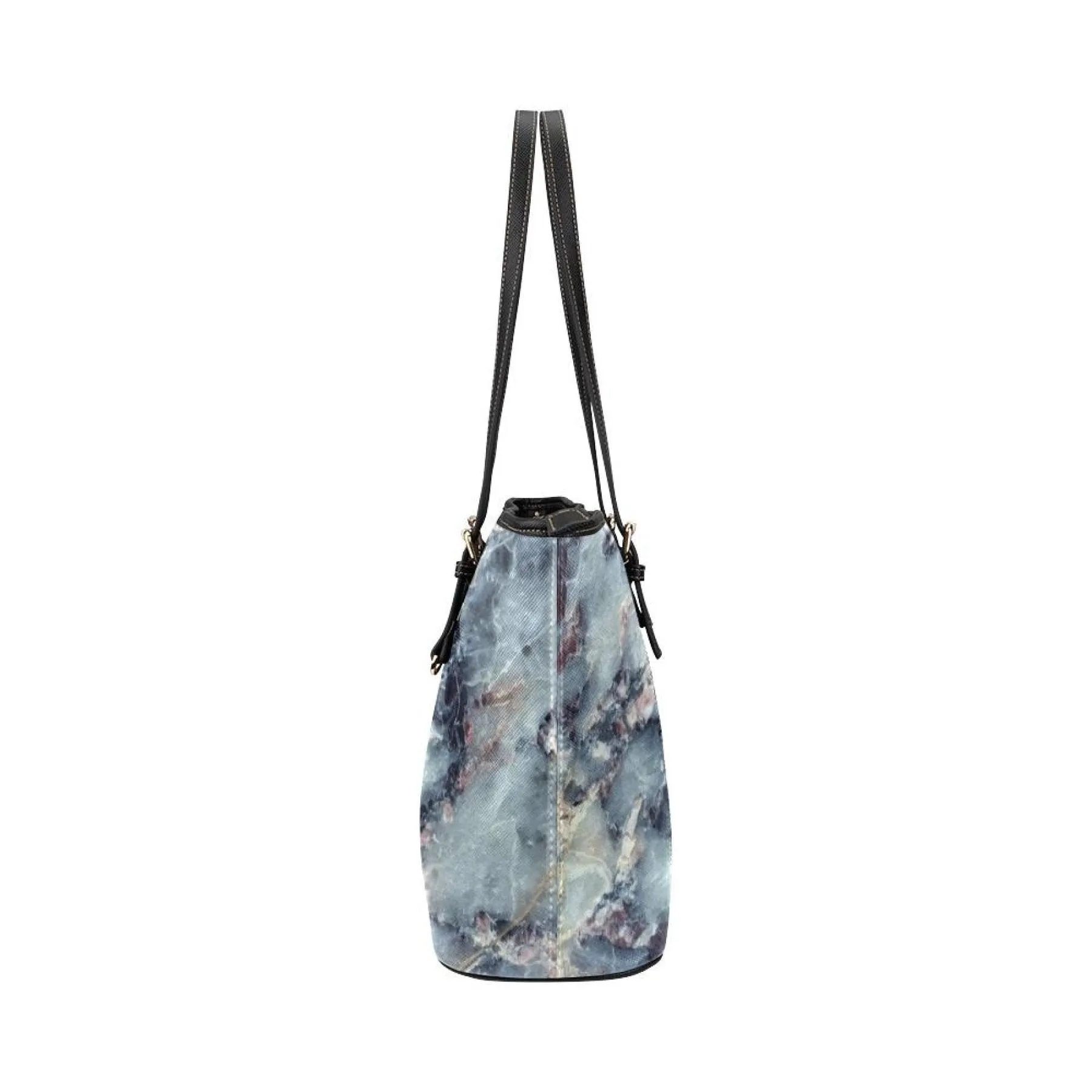 Large Leather Tote Shoulder Bag -  Gray And White Marble Pattern