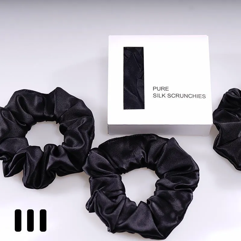 Large Silk Hair Scrunchies - Black - 3 Pack - Dropshipping