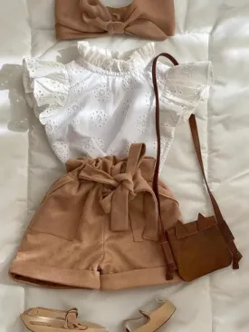 Lasso Lass Eyelet Ruffle Top And Paperbag Short Set