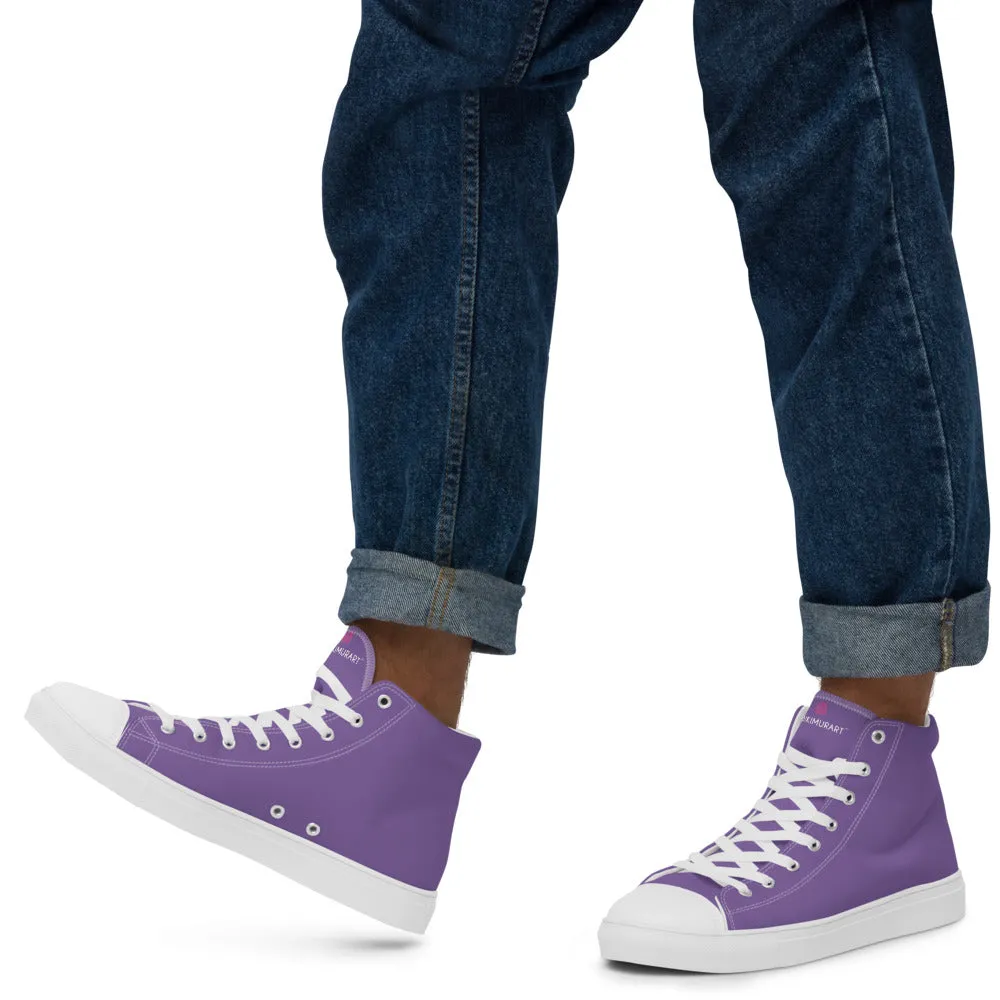 Lavender Purple Men's High Tops, Solid Purple Color Men’s High Top Canvas Sneaker Shoes (US Size: 5-13)