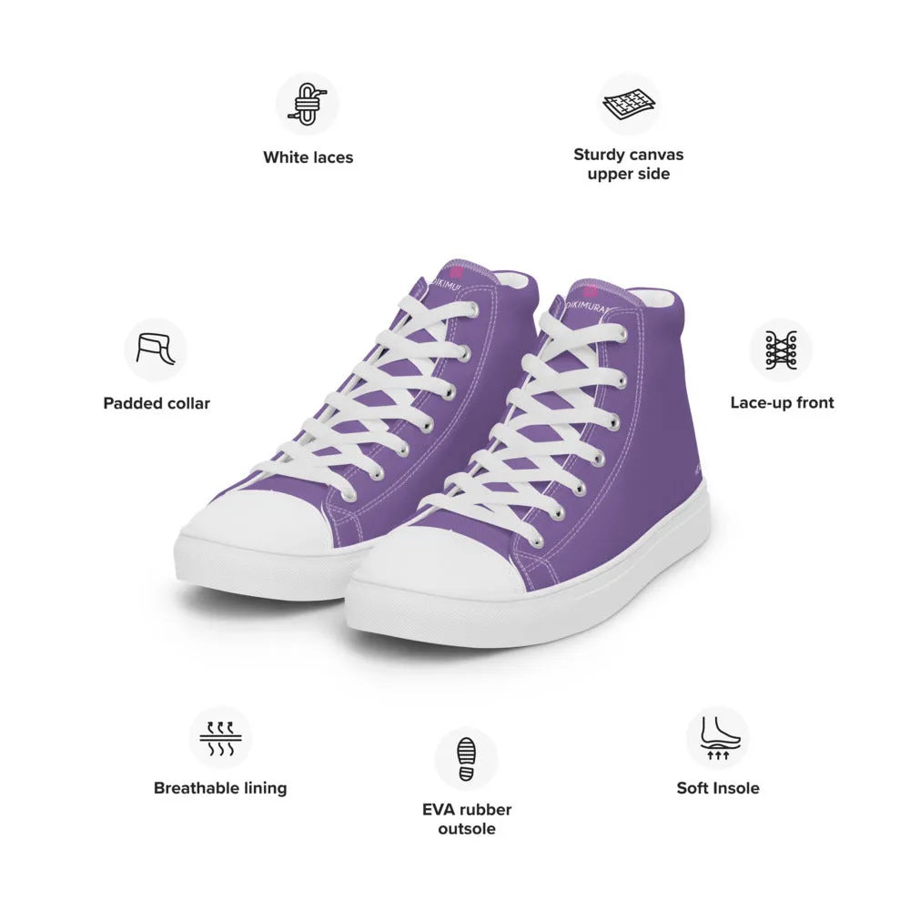 Lavender Purple Men's High Tops, Solid Purple Color Men’s High Top Canvas Sneaker Shoes (US Size: 5-13)