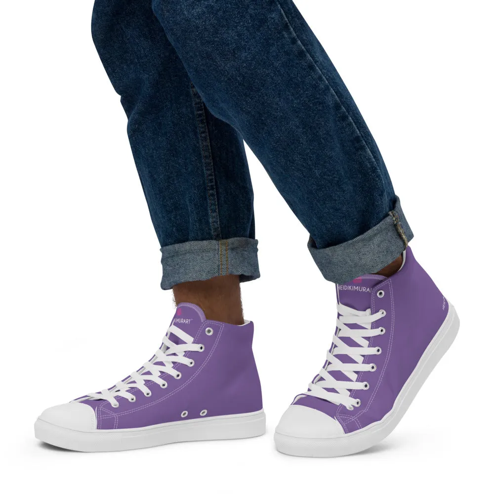 Lavender Purple Men's High Tops, Solid Purple Color Men’s High Top Canvas Sneaker Shoes (US Size: 5-13)