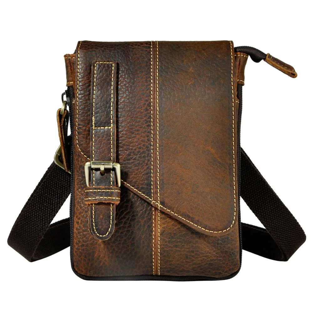 LE' AOKUU Real Leather Men's Multi-Function Messenger Satchel