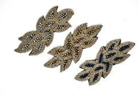 Leaf Rhinestone Beaded Applique 6" x 2"