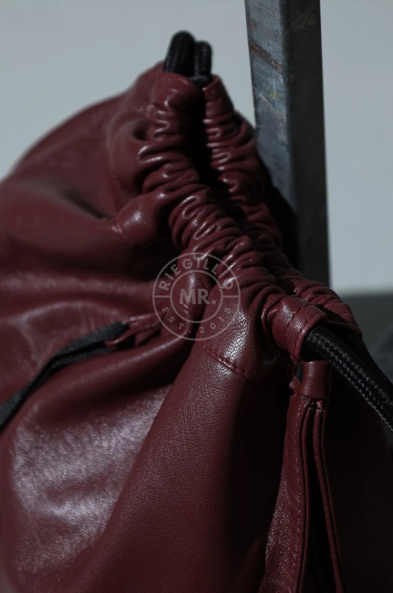 Leather Backpack Black - Burgundy