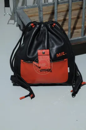 Leather Backpack Black - Orange Touch