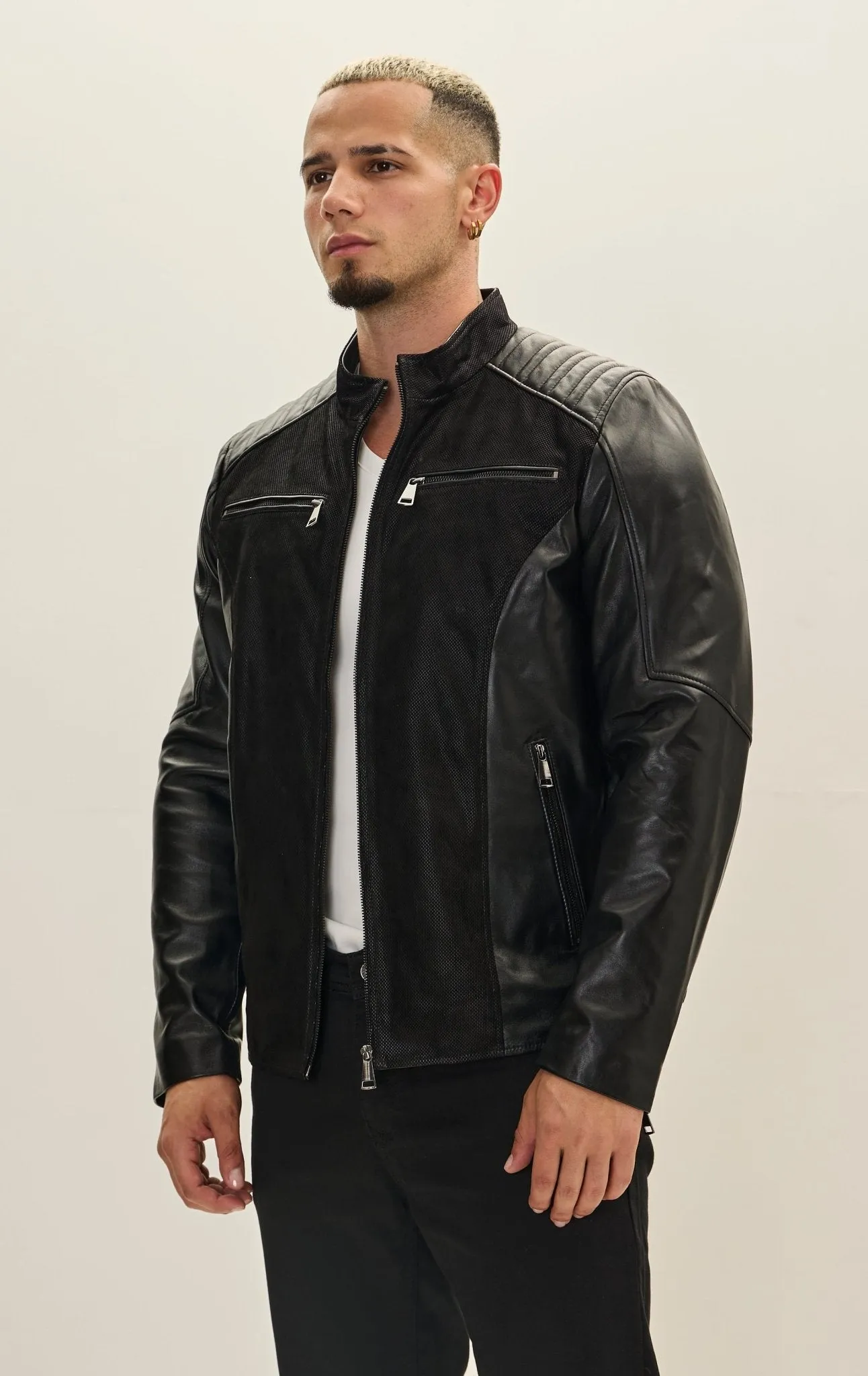 Leather Bomber Jacket - Black Suede