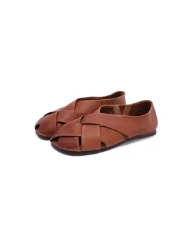 Leather Cross Straps Flat Sandals