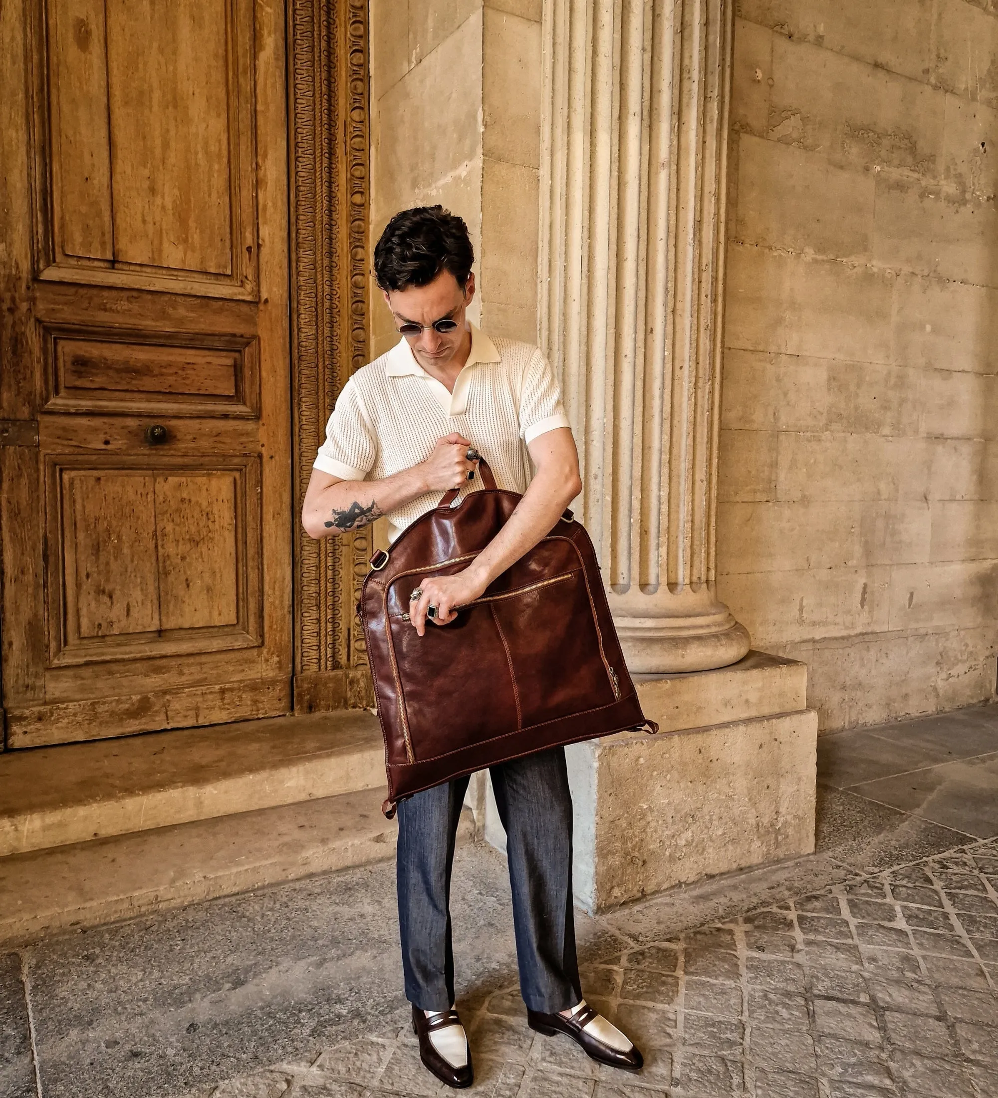 Leather Garment Bag - Travels with Charley