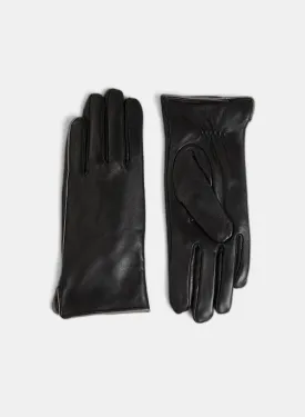 Leather Metallic Button Gloves