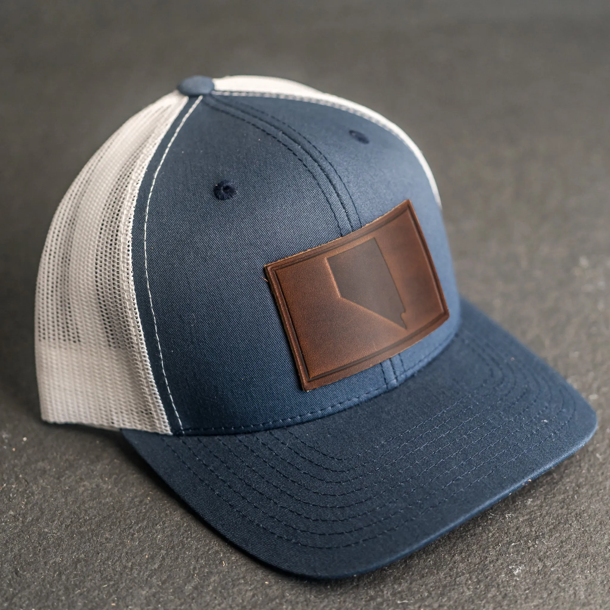 Leather Patch Trucker Style Hat - Nevada Stamp