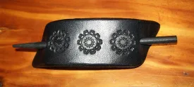 Leather Stick Barrette | Black Geometric - Small