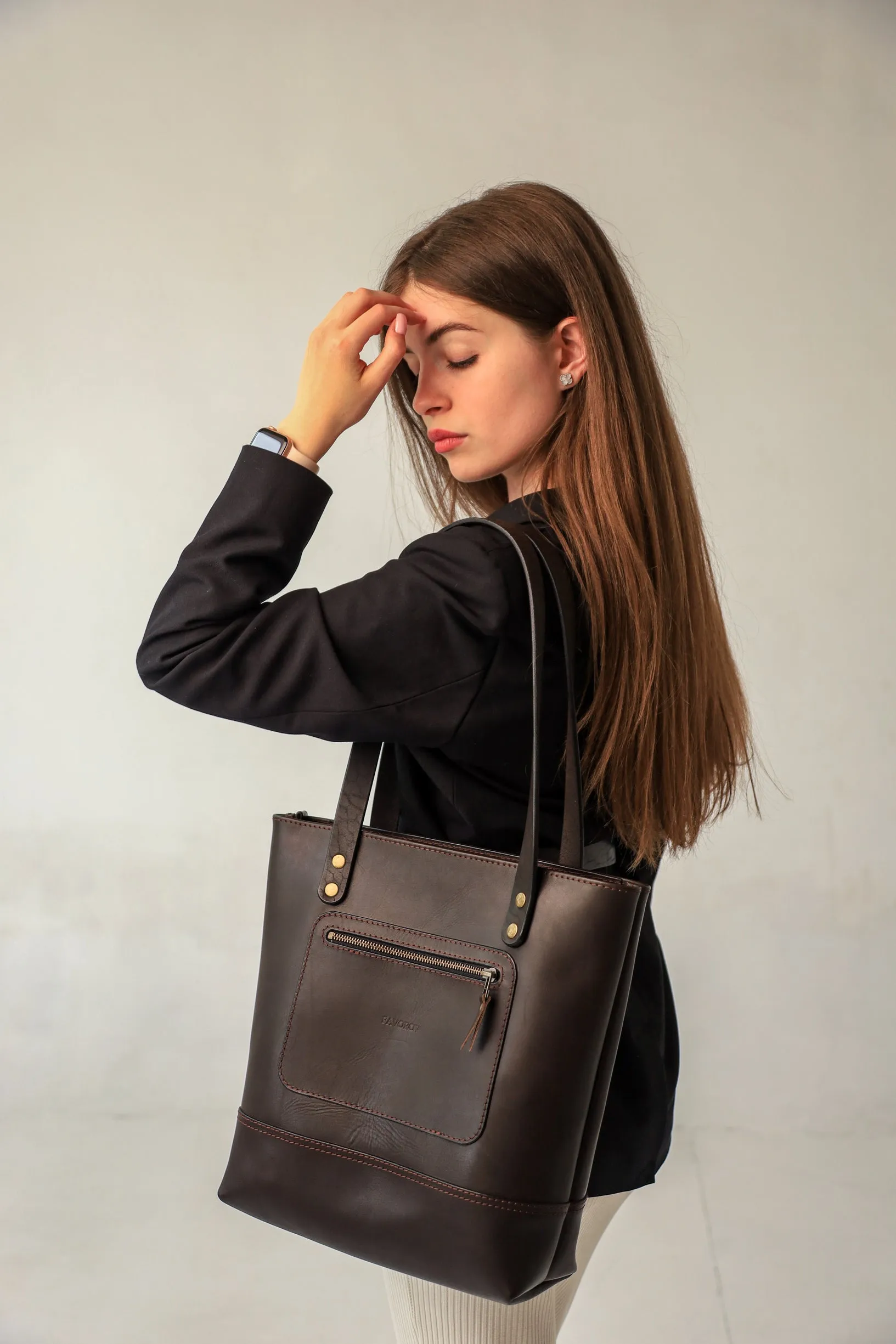 Leather Tote bag, Leather Bag, Full Grain Leather shoulder bag, Women leather bag, tote bag with zipper, Make up bag, Gift for Women, Gifts