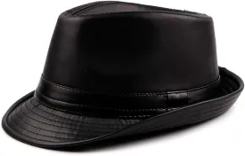 Leather Trilby Fedoras Panama Jazz-Hat Short Brim Bowler Hat (S-M)