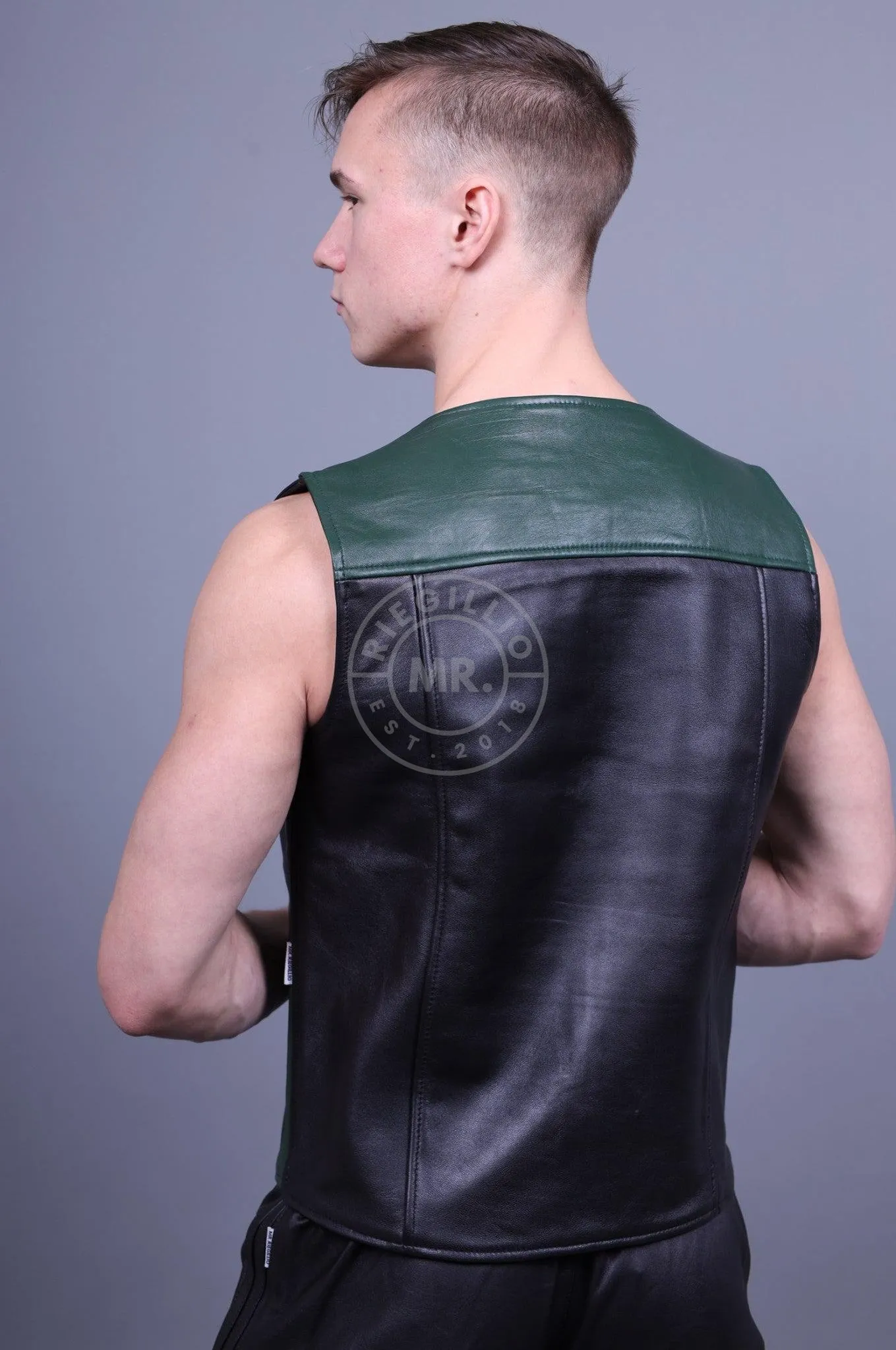 Leather Zipper Vest - Dark Green Panels