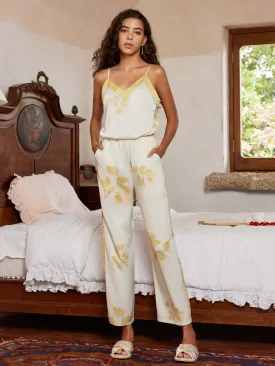 Leaves Printed Pajama Set 2Pcs with Camisole and Pants