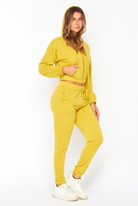 Lemon Ginger French Terry Cropped Zip-up Hoodie Jogger Set