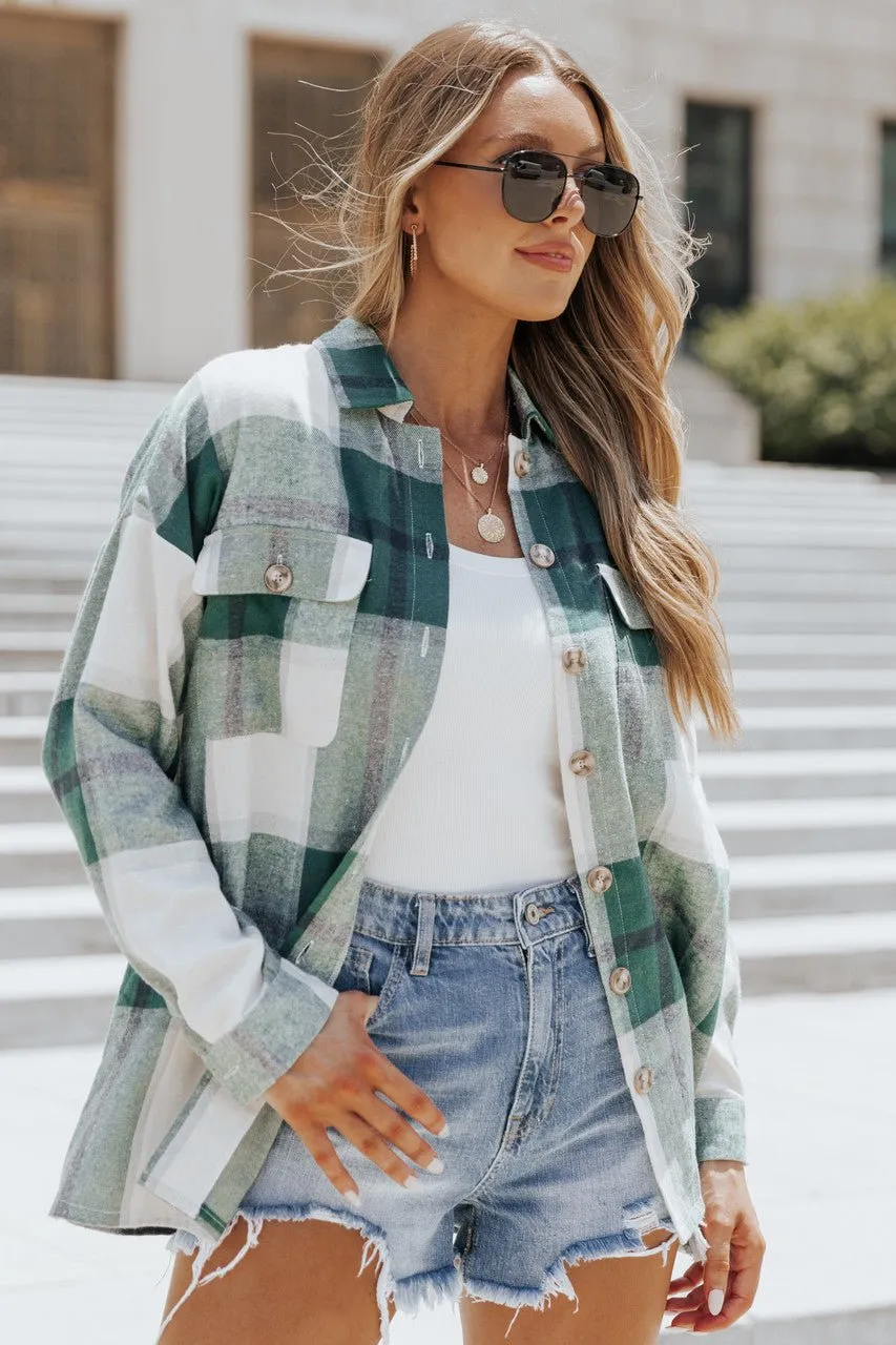 Lennon Sea Green Plaid Flannel Shacket - FINAL SALE