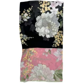 Leonard Paris Scarf Black Pink Yellow Floral Design - Chiffon Silk Shawl