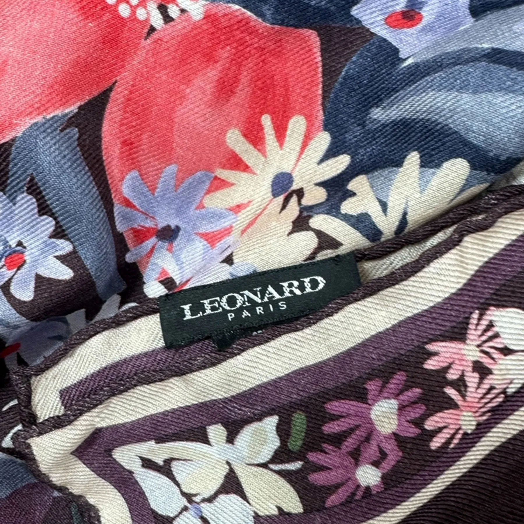 Leonard Paris Scarf Purple Floral - Extra Large Square Cashmere Silk Wrap