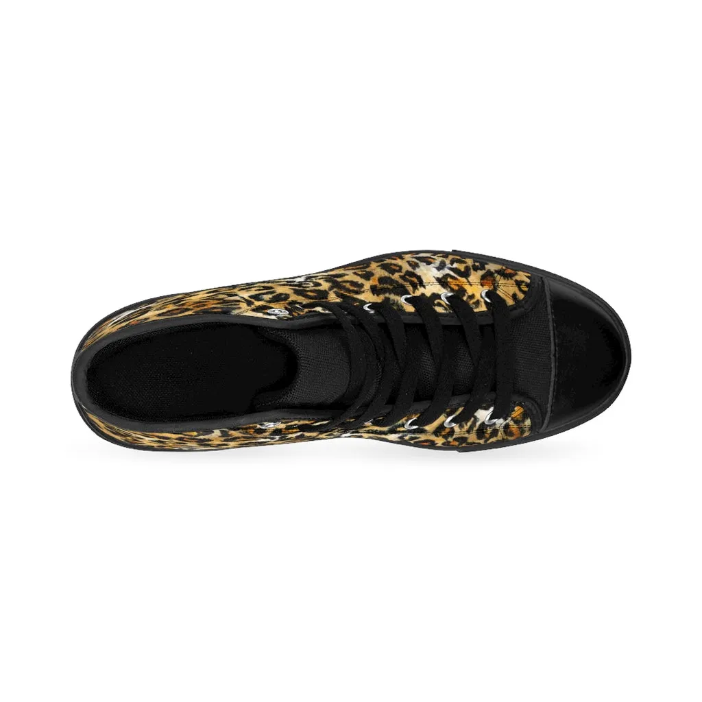 Leopard Print Men's High-top Sneakers, Animal Print Men's Designer Tennis Running Shoes