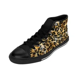 Leopard Print Men's High-top Sneakers, Animal Print Men's Designer Tennis Running Shoes