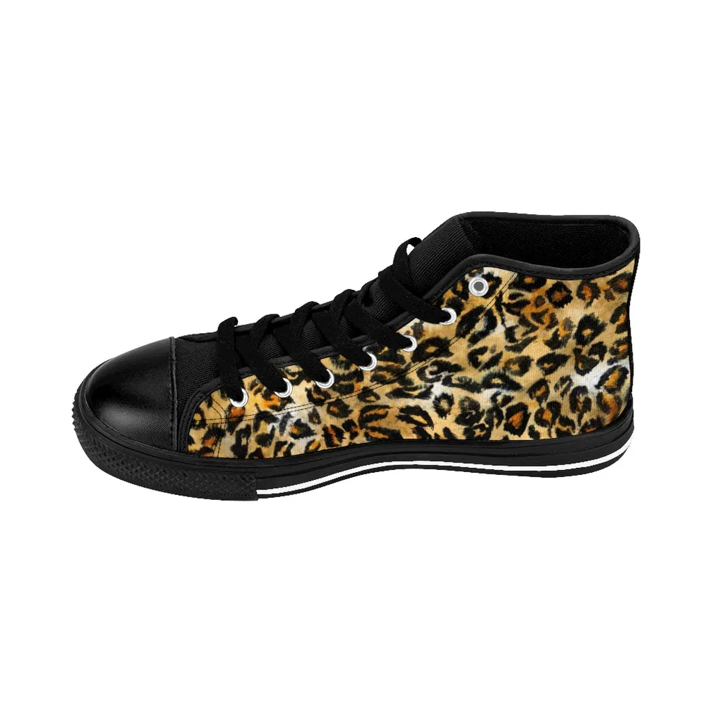 Leopard Print Men's High-top Sneakers, Animal Print Men's Designer Tennis Running Shoes