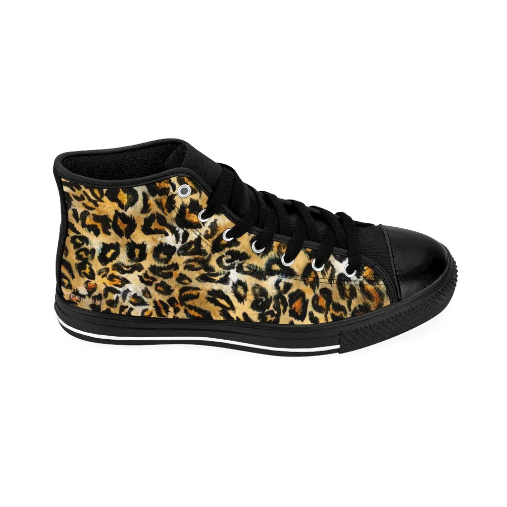 Leopard Print Men's High-top Sneakers, Animal Print Men's Designer Tennis Running Shoes