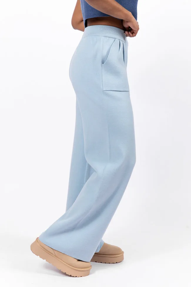 Let's Debrief Light Blue Wide Leg Sweater Pants