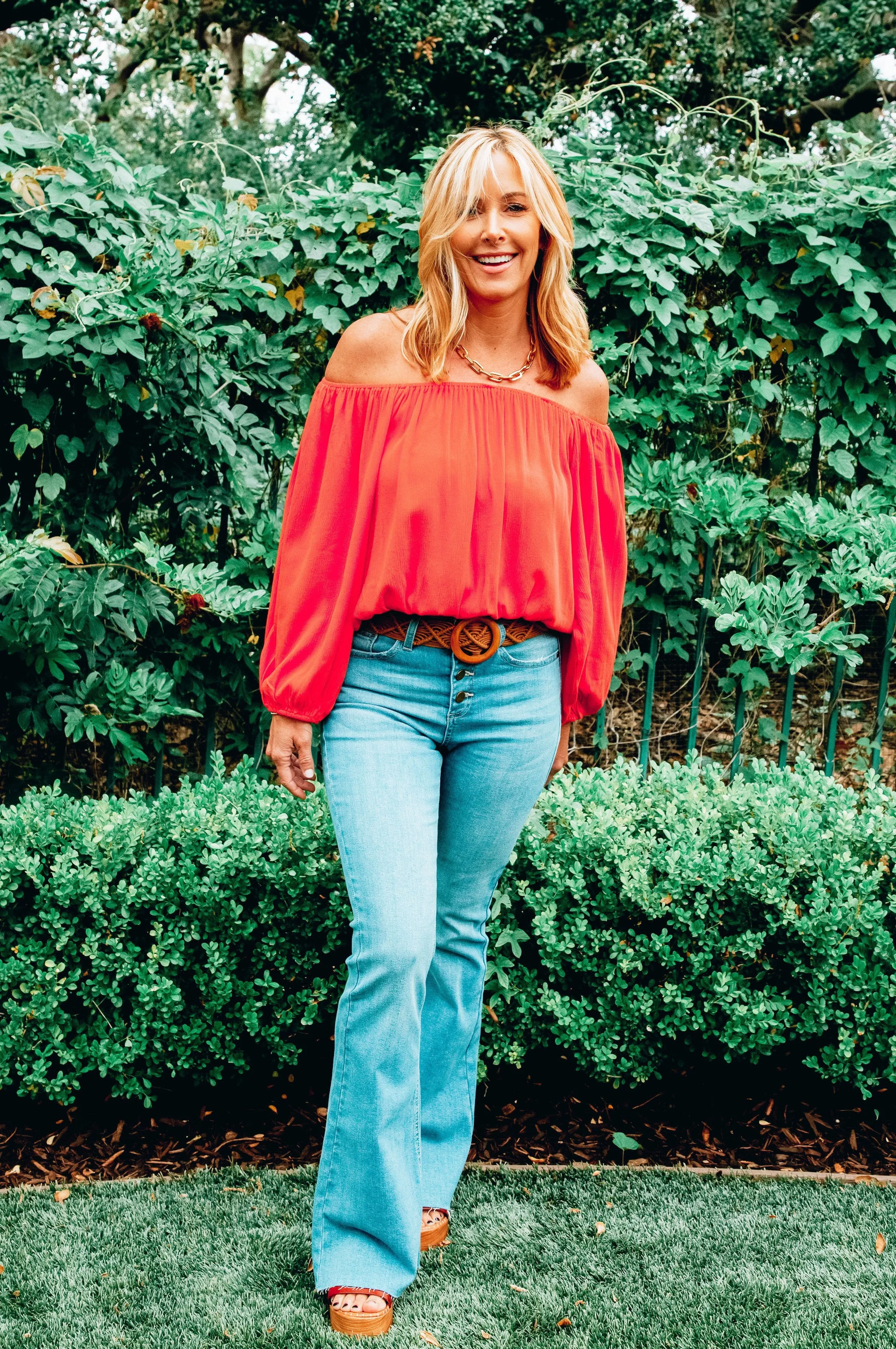 Let's Get Tropical Off the Shoulder Top Coral