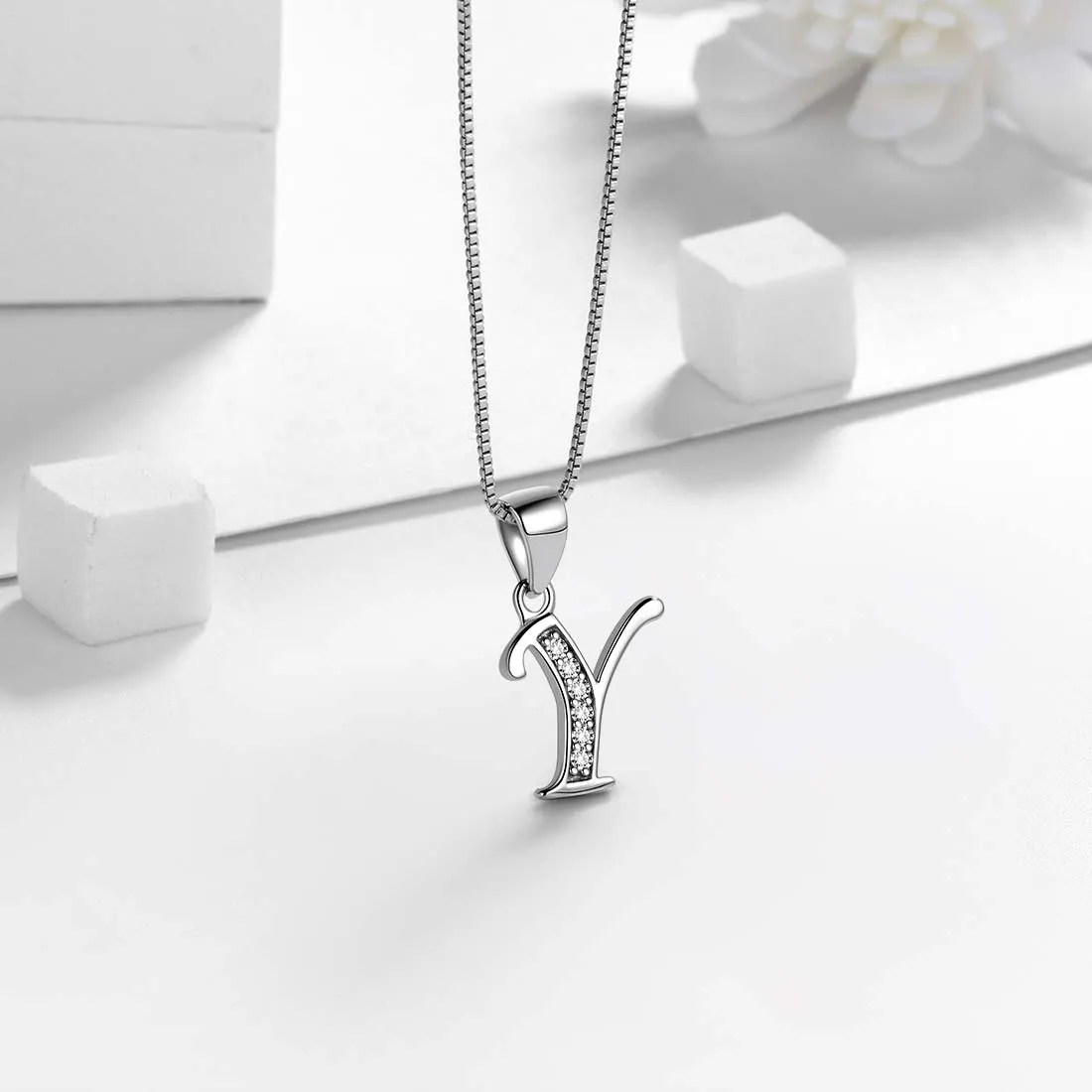 Letter Y Initial Necklaces Pendant Women Men Name Jewelry Gift 925 Silver