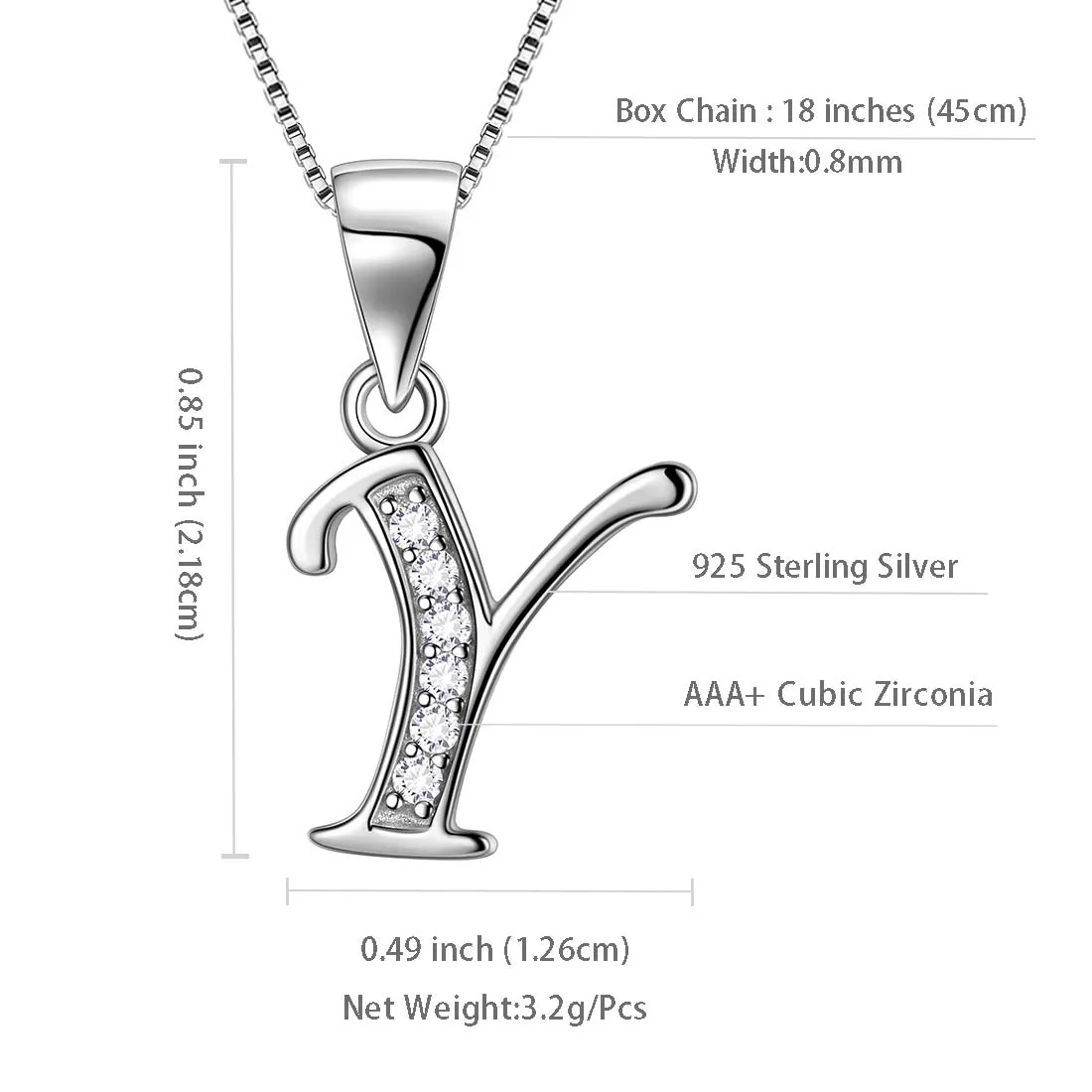 Letter Y Initial Necklaces Pendant Women Men Name Jewelry Gift 925 Silver