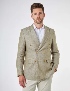 LEWIS - Tailored Fit Sage Green Linen Double Breasted Jacket