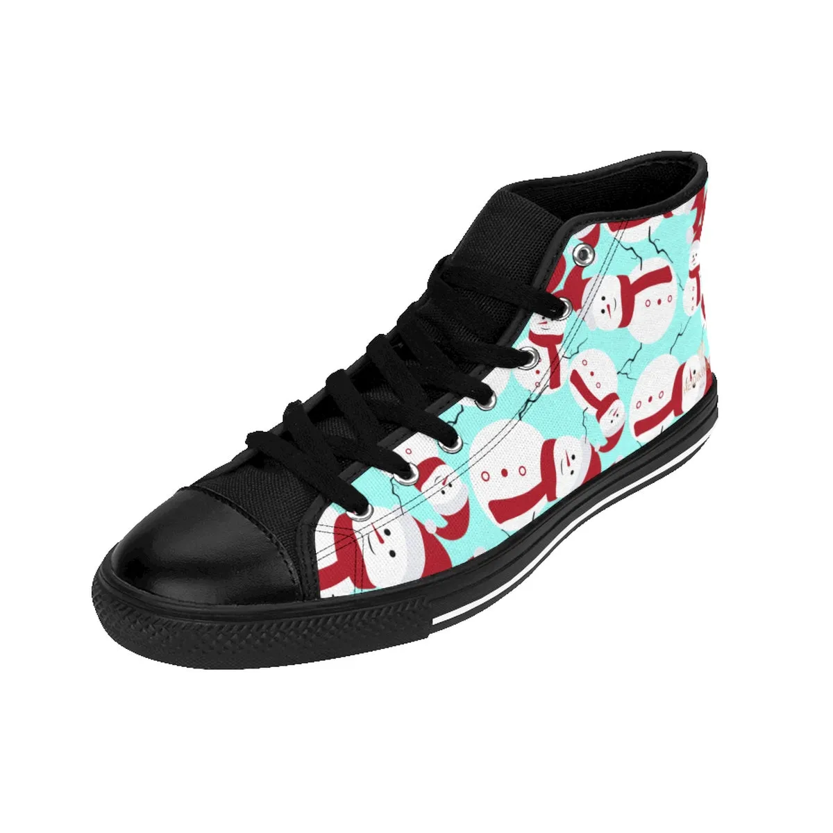 Light Blue Christmas Men's Sneakers, Red White Snowman High-Top Sneakers (US Size 6-14)