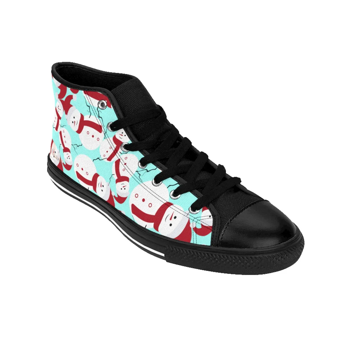 Light Blue Christmas Men's Sneakers, Red White Snowman High-Top Sneakers (US Size 6-14)