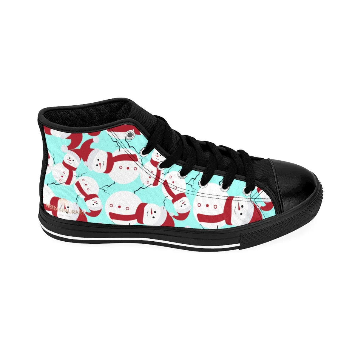 Light Blue Christmas Men's Sneakers, Red White Snowman High-Top Sneakers (US Size 6-14)