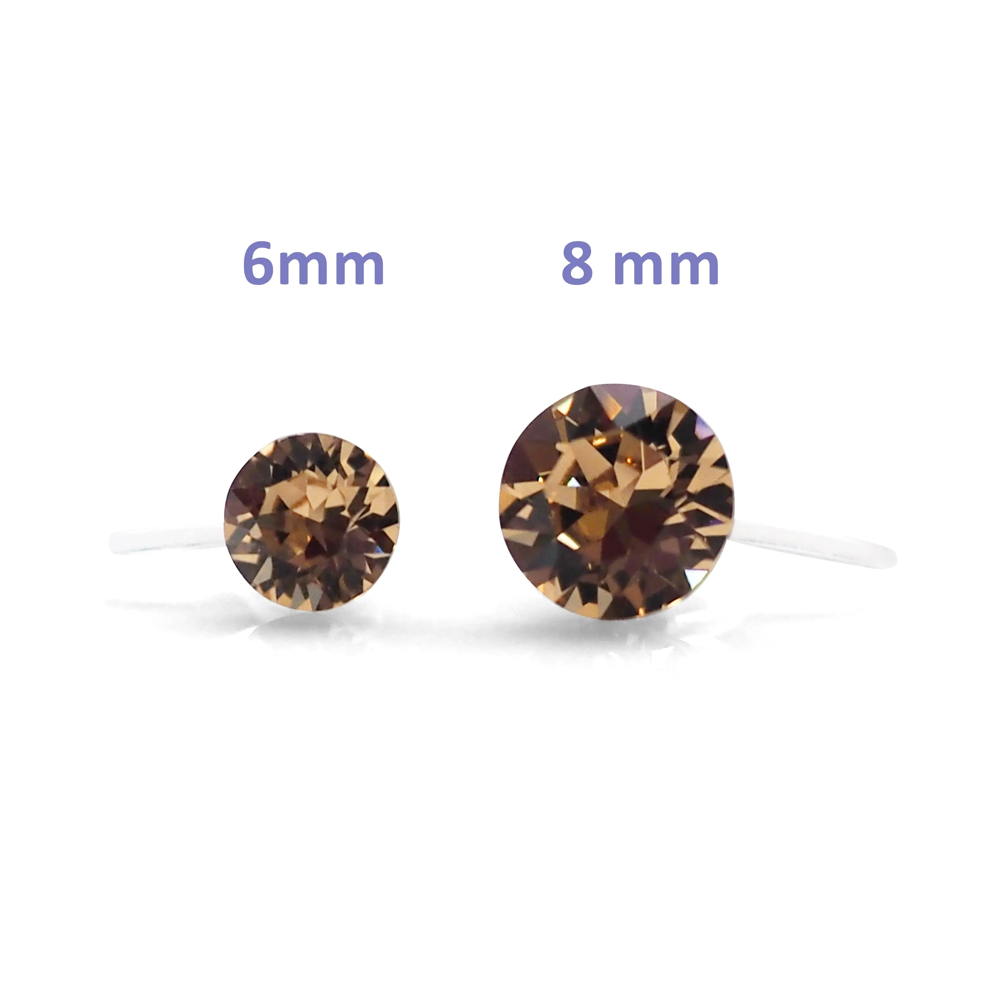 light brown topaz Swarovski crystal invisible clip on stud earrings